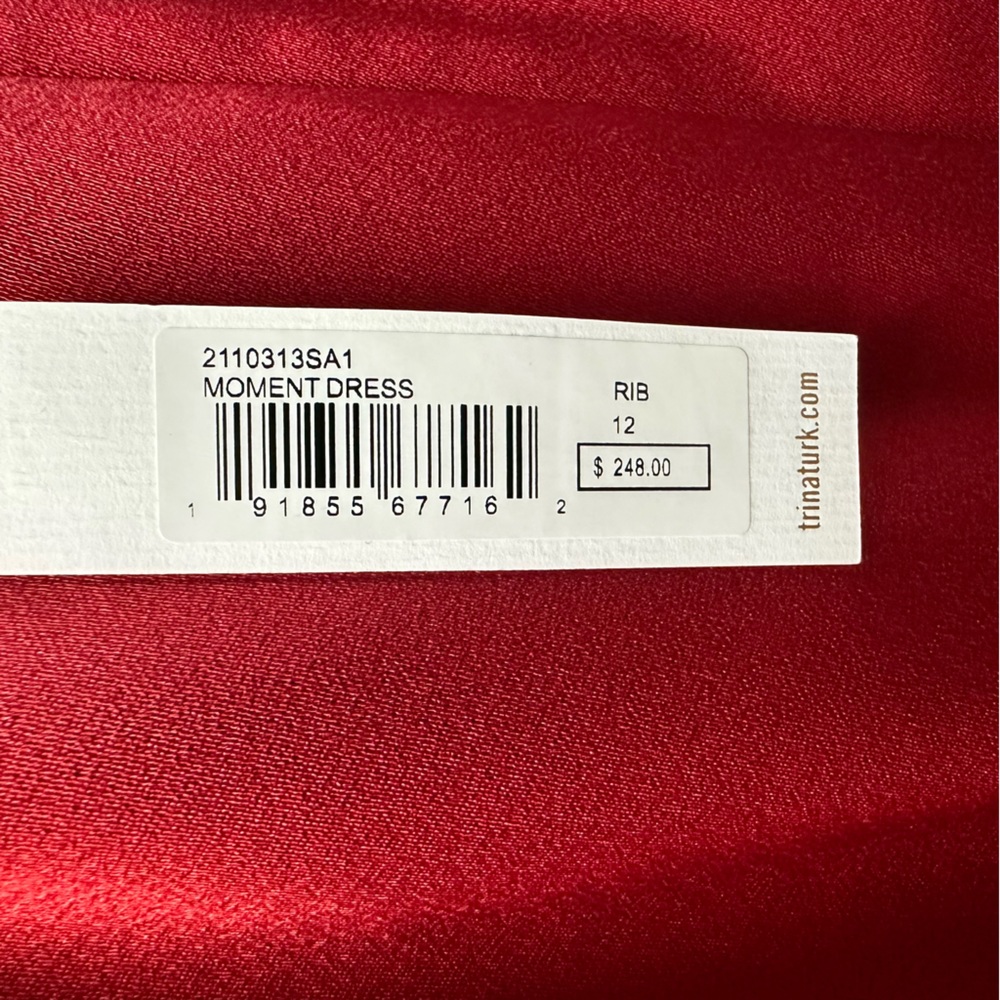 Trina Turk Ruby Red Shimmer 3 Quarter Sleeve Lined Zip Back Moment Dress Size 12 - Picture 10 of 12